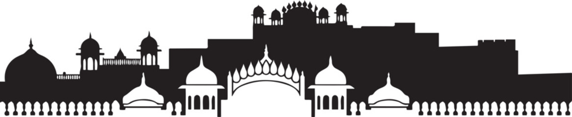 Jaipur Skyline Exploring the enchanting Pink City of India. design Vector black silhouette
