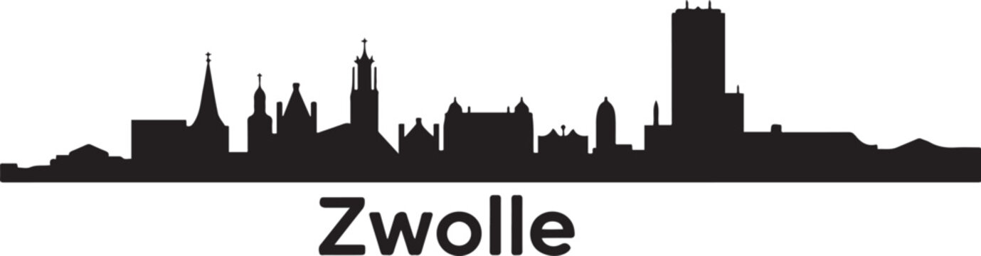 Zwolle Skyline with Netherlands. design Vector black silhouette
