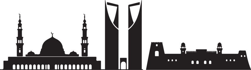 Illustration Vector of Saudi Arabia Landmark. design Vector black silhouette