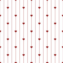 Pin Stripes with hearts seamless pattern. Vertical red on white Valentine Day wallpaper striped