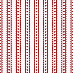 Stripes with hearts rustic seamless pattern. Vertical red and pink Valentine Day wallpaper striped