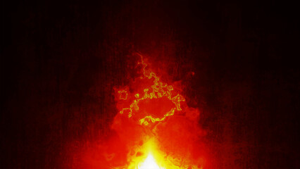 Fiery red-orange flames unfold vividly against a dramatic dark grunge background, capturing the power of the fire element. Vector illustration