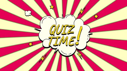 Animated 'Quiz Time' Pop Art Text Bubble - Vibrant Comic Explosion with Retro Rays Background - Powered by Adobe