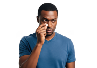 Man applying concealer isolated on transparent background