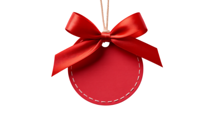 Red Gift Tag with Bow Isolated on White Background