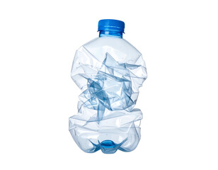 Crushed clear plastic water bottle with blue cap