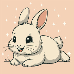 Adorable White Cartoon Bunny with Sparkles Vector Art