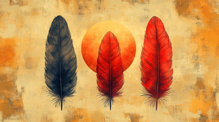 Rustic mandala feather pattern hand-drawn