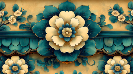 Intricate asian temple roof tile pattern