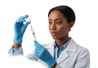 Medical professional preparing syringe isolated on transparent background