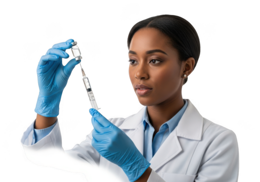 Medical professional preparing syringe isolated on transparent background - Powered by Adobe