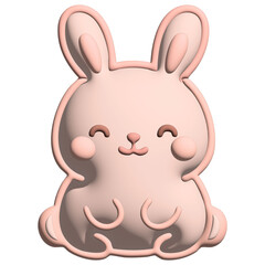 A cute pastel 3D bunny character with soft rounded shapes and a smiling face sits centered on a clean