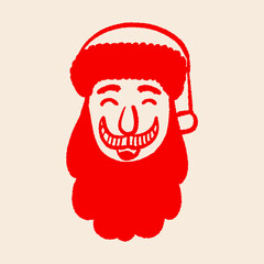 Hand drawn red Santa Claus head vector Illustration. Festive symbol.