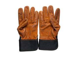 Rugged brown leather gloves with black cuffs