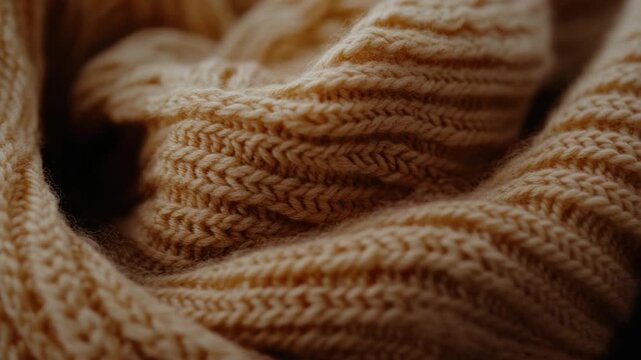 Footage A detailed view of a handmade knitting, showcasing the texture and pattern of the fabric