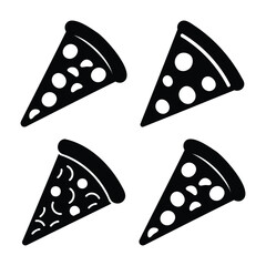 Black and white pizza slice icons set illustrating classic italian fast food