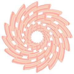 A soft abstract spiral composed of layered peach-pink curved ribbons and rounded accents creates a gentle swirling vortex on a clean
