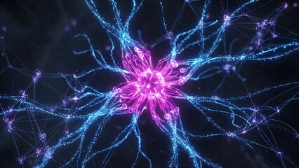 Abstract Neural Network Brain Cells Glowing Blue and Pink