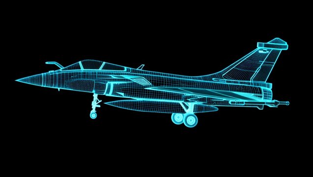 Dassault Rafale Holographic Wireframe &ndash; 360&deg; Rotating 3D Animation (4K)