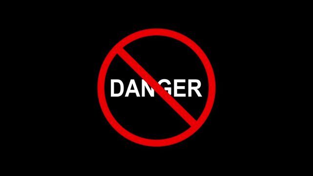 red no danger warning sign on black background. stop danger concept with red prohibition symbol. no danger allowed symbol with glowing red circle. hazard prevention prohibition sign.