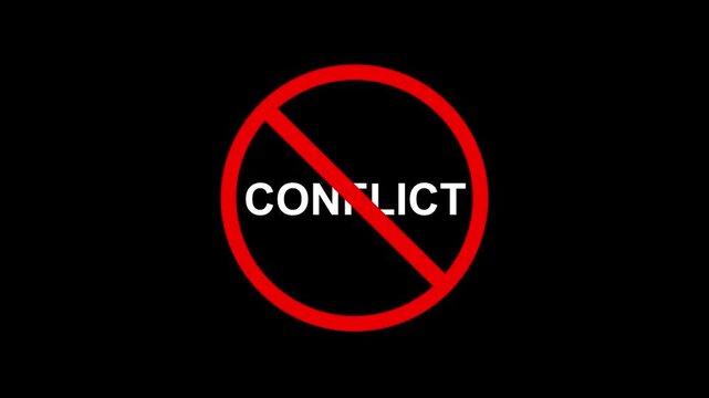 conflict resolution and harmony icon. end conflict red circle slash graphic. no conflict allowed symbol with glowing red circle. stop conflict concept with red prohibition symbol.