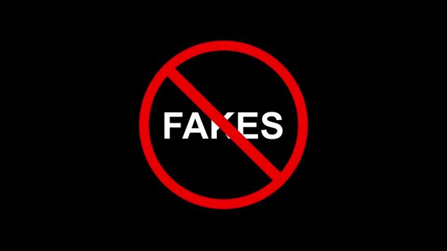 stop fakes concept with red prohibition symbol. anti-counterfeit warning graphic with crossed out text. authenticity protection and anti-fraud concept. no fakes allowed symbol with glowing red circle.