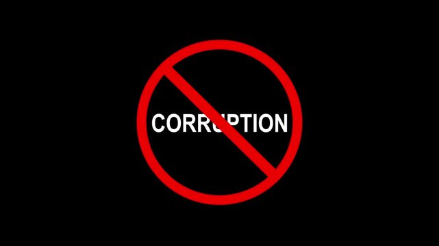 fight against corruption and fraud icon. ban on bribery and illegal activities visualization. stop corruption concept with red prohibition symbol. no corruption allowed graphic with crossed out text.