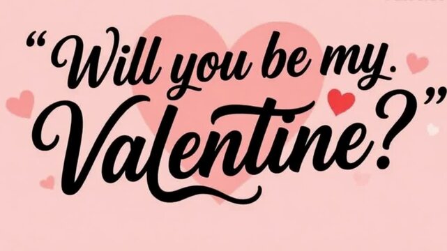 Valentines day quote with hearts on pink background saying will you be my valentine