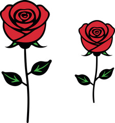 Red Rose Flower Icon Illustration, Clean Botanical Floral Symbol Design