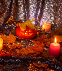 Still life for Halloween with Tikvi and the leaves ringing during the habit