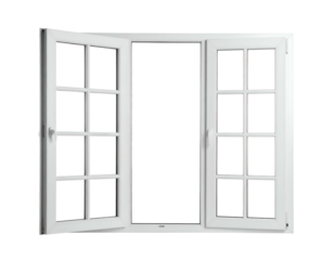 White casement window with many panes