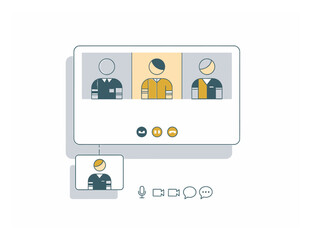 Fototapeta premium Minimalist Flat Vector Illustration: Video Conference Call, Business Technology, Clean Geometric Design