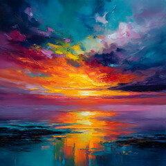 &ldquo;Radiant Horizon: An Abstract Expressionist Sunset&rdquo;