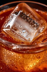 Luxury Cocktail Macro Close-Up with Ice and Glass Texture