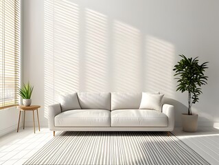 Photo of a bright and airy minimalist living room with sleek furniture and natural light streaming