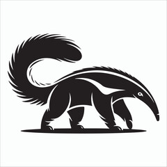 Obraz premium Stylized black silhouette of an anteater with a bushy tail on a white background