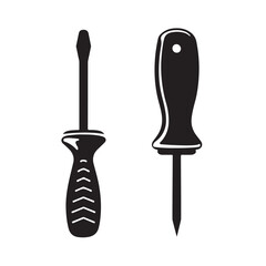 Obraz premium Minimalist Screwdriver Icon Set – Hand Tool Symbols for Repair, Maintenance, Workshop, and Construction Design.