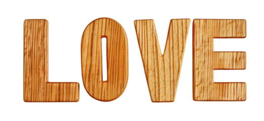 Rustic wooden block letters spelling love for romantic decoration concepts isolated.

