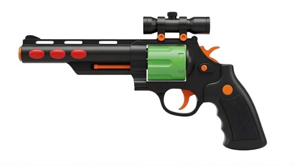 Toy revolver gun with colorful details isolated on white background for kids concept