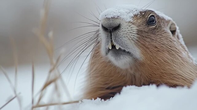 Footage Close-up shot of a ground squirrel in snowy environment