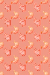 3D digestive system organs pattern on peachy coral background, stomach and intestines for gastroenterology, medical education