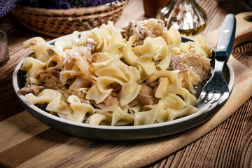 Pasta with sauerkraut and meat.
