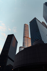Modern skyscrapers at sunrise in the city of Chicago. City center. Modern architecture