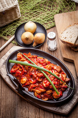 Lecho - stew with peppers, onions and sausages.