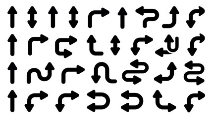 Fototapeta premium Diverse collection of black arrow icons pointing in various directions and styles
