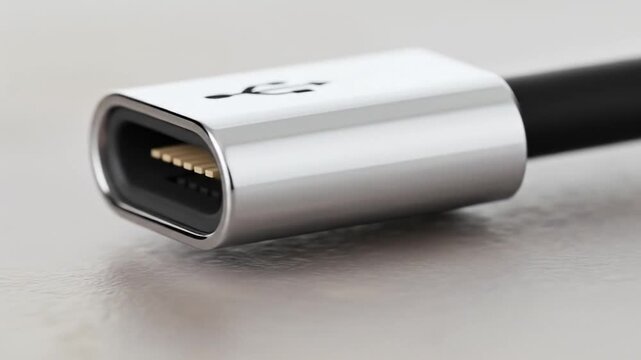 Close-up of a USB Type-C Connector, Modern Technology.
