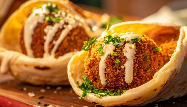 Vibrant Street Food Stalls Worldwide - Aromatic Falafel Pitas on Tel Aviv Mediterranean Summer Stall