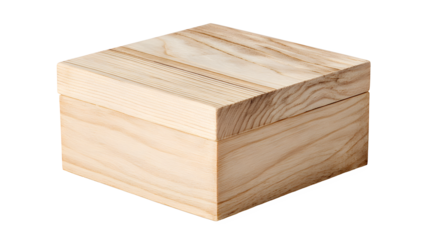 An unfinished wooden box with a sliding lid made of light colored wood on white background
