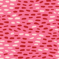 Pretty pink spots seamless repeat pattern. Vector, dotted geometric shapes aop, all over surface print.