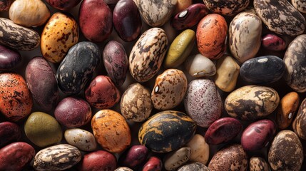 Diverse collection of colorful beans spread on surface,Dry Bean Day